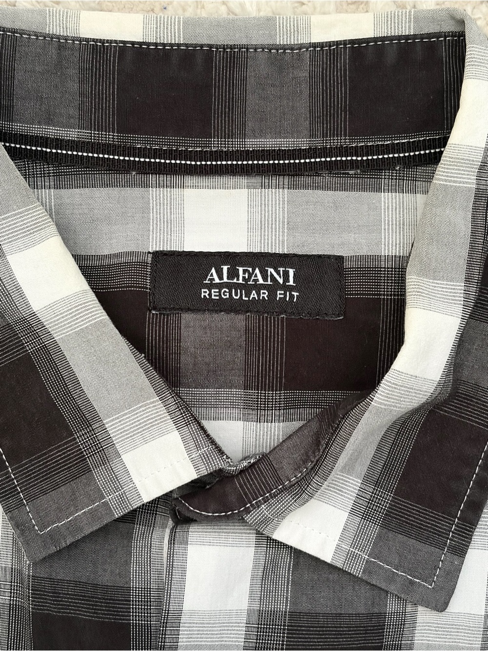 Alfani Men’s Black & White Plaid Button-Down Shirt - Picture 2 of 7